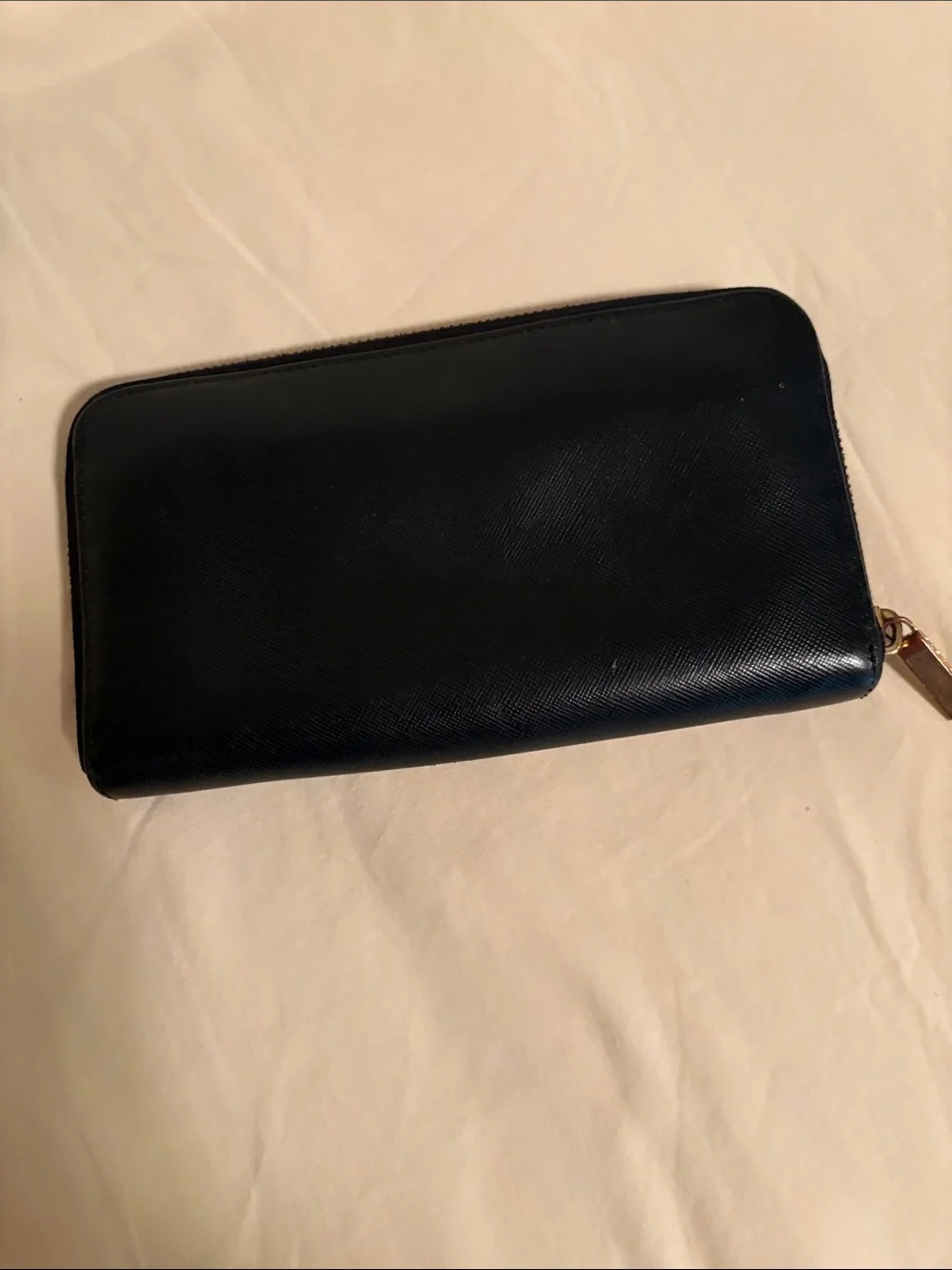 Tory Burch Black Leather Zip Wallet with Gold Logo dust bag included